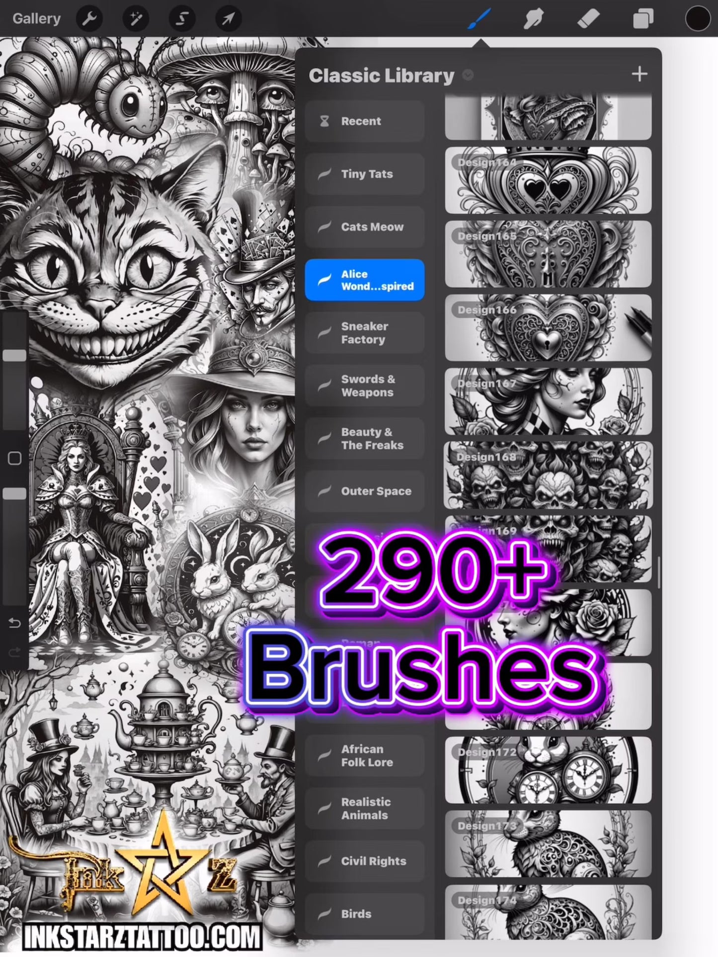 Wonderland Procreate Brush Set: 290+ Fantasy Stamps, Tattoo Flash (Digital Download)