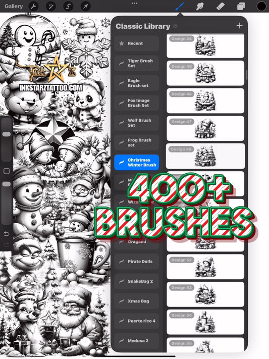 400+Christmas Winter Procreate Brushes Holiday Xmas Stamps Snowflakes, Santa, Reindeer, Procreate Brush Set