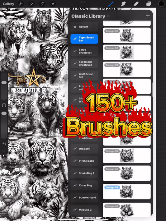 Procreate Brush Set – Tiger Pack – 150 Plus Stamp Designs