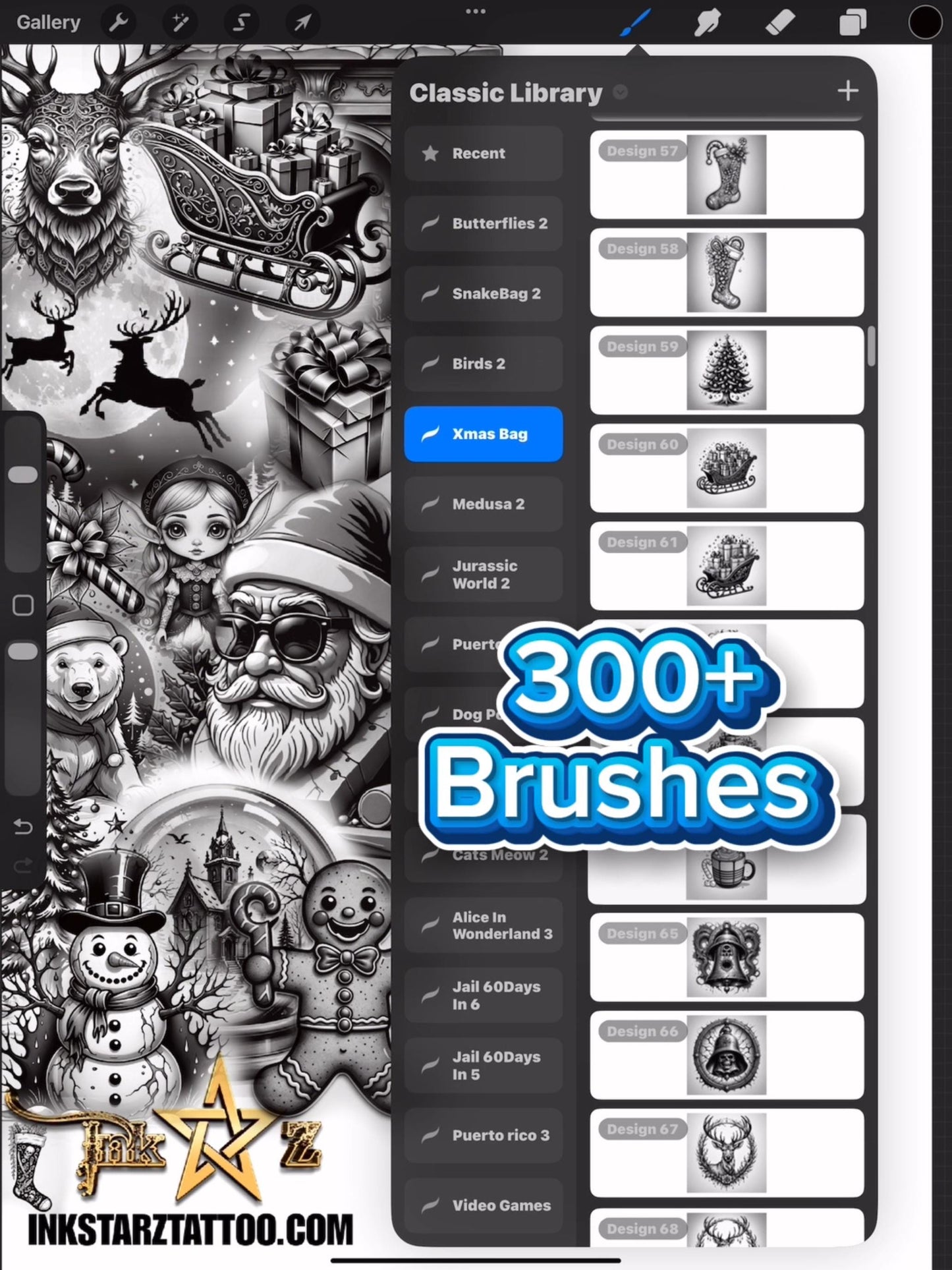 300+ Christmas Procreate Tattoo Brushes – Holiday Flash Set for Artists