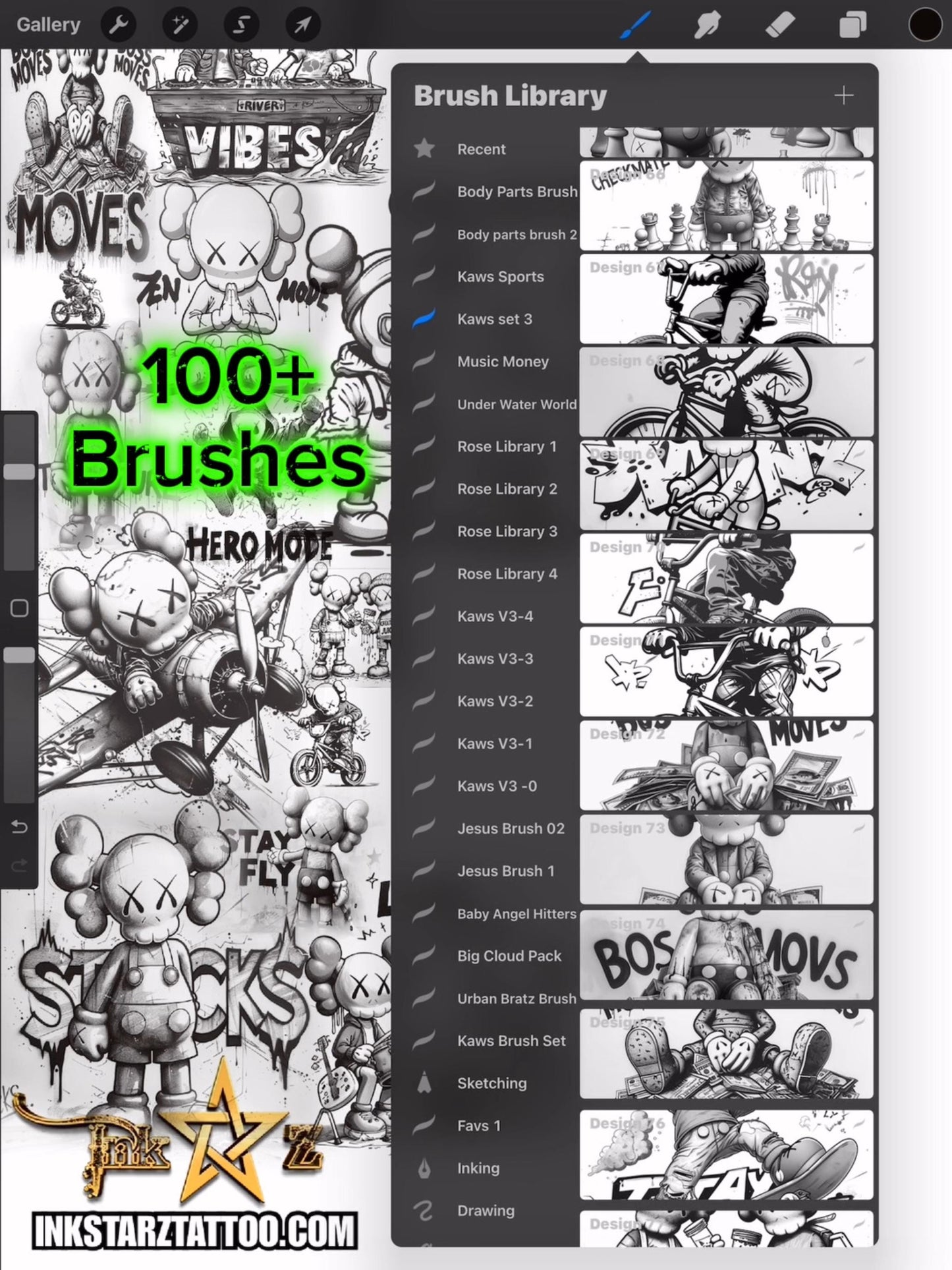 KAWS-Inspired Procreate Brush Set – Urban Black & Grey Edition