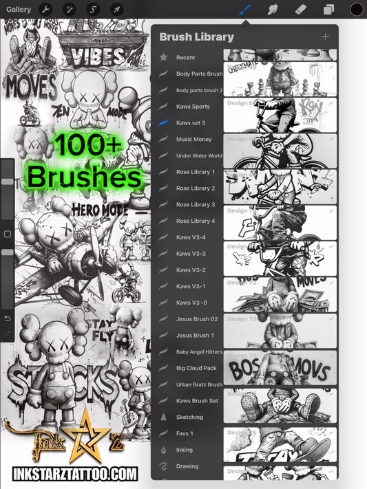 KAWS-Inspired Procreate Brush Set – Urban Black & Grey Edition