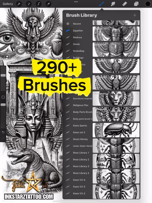 Egyptian Tattoo Flash Procreate Brush Set – Black & Grey Digital Tattoo Stamps for Artists Designers