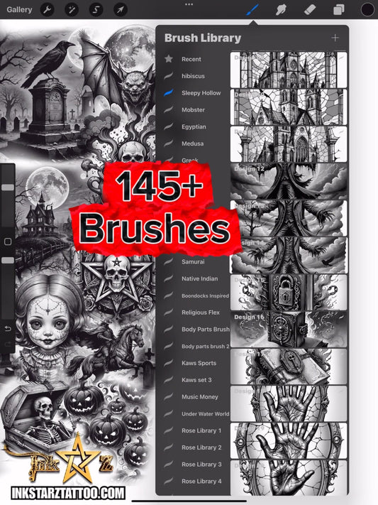 Sleepy Hollow Procreate Brush Set | Gothic Tattoo Flash Brushes | Halloween Digital Art Pack