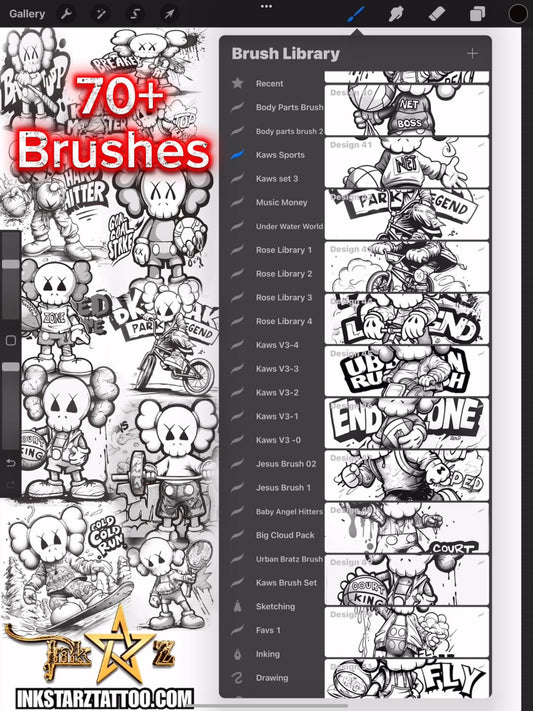 Sports KAWS +70 Procreate Brush Set – Urban Black & Grey Edition