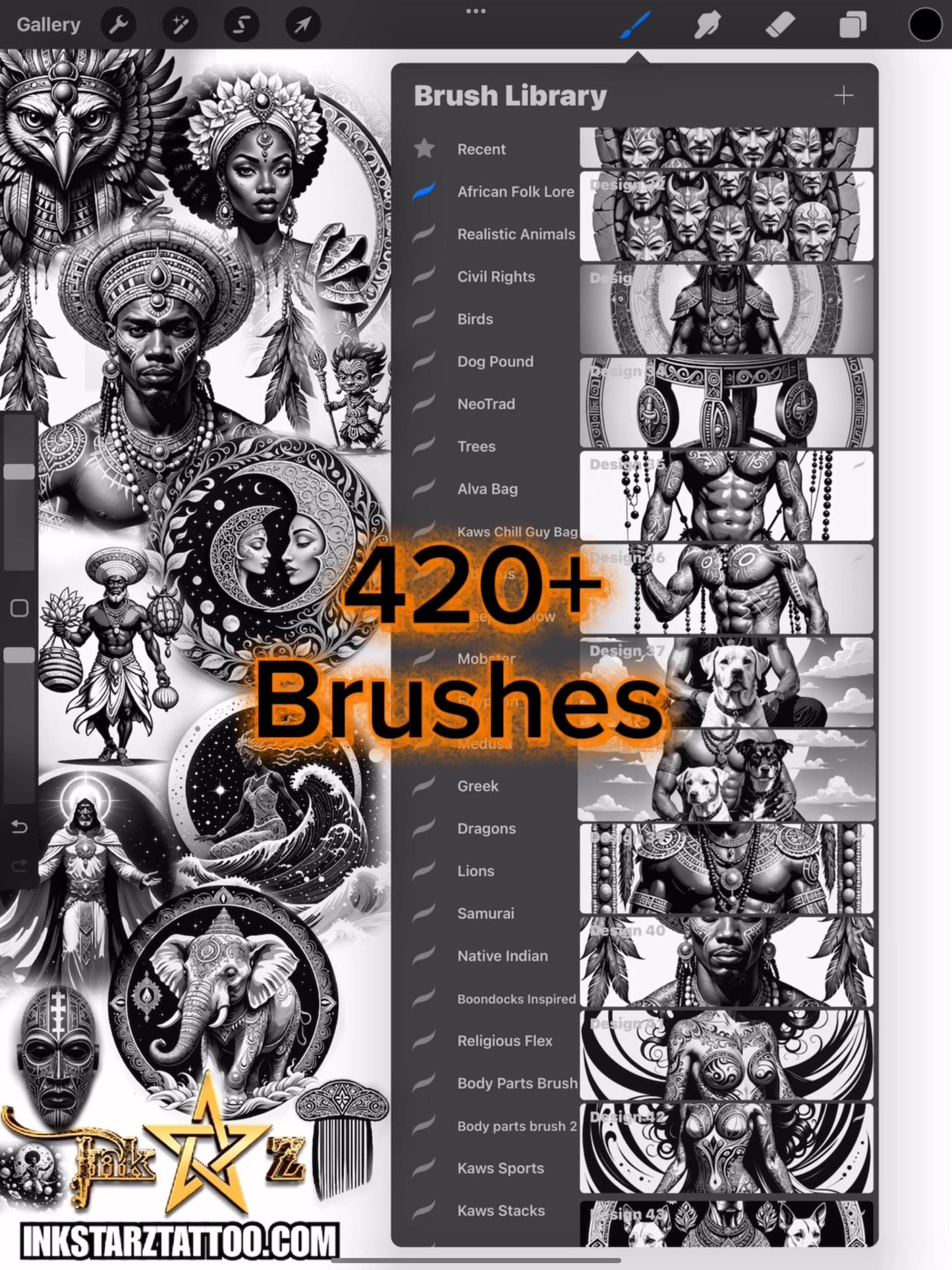 African Spirituality Procreate Brush Set | 420+ Orishas, Yoruba Deities, Symbols Sacred Stamp Brushes
