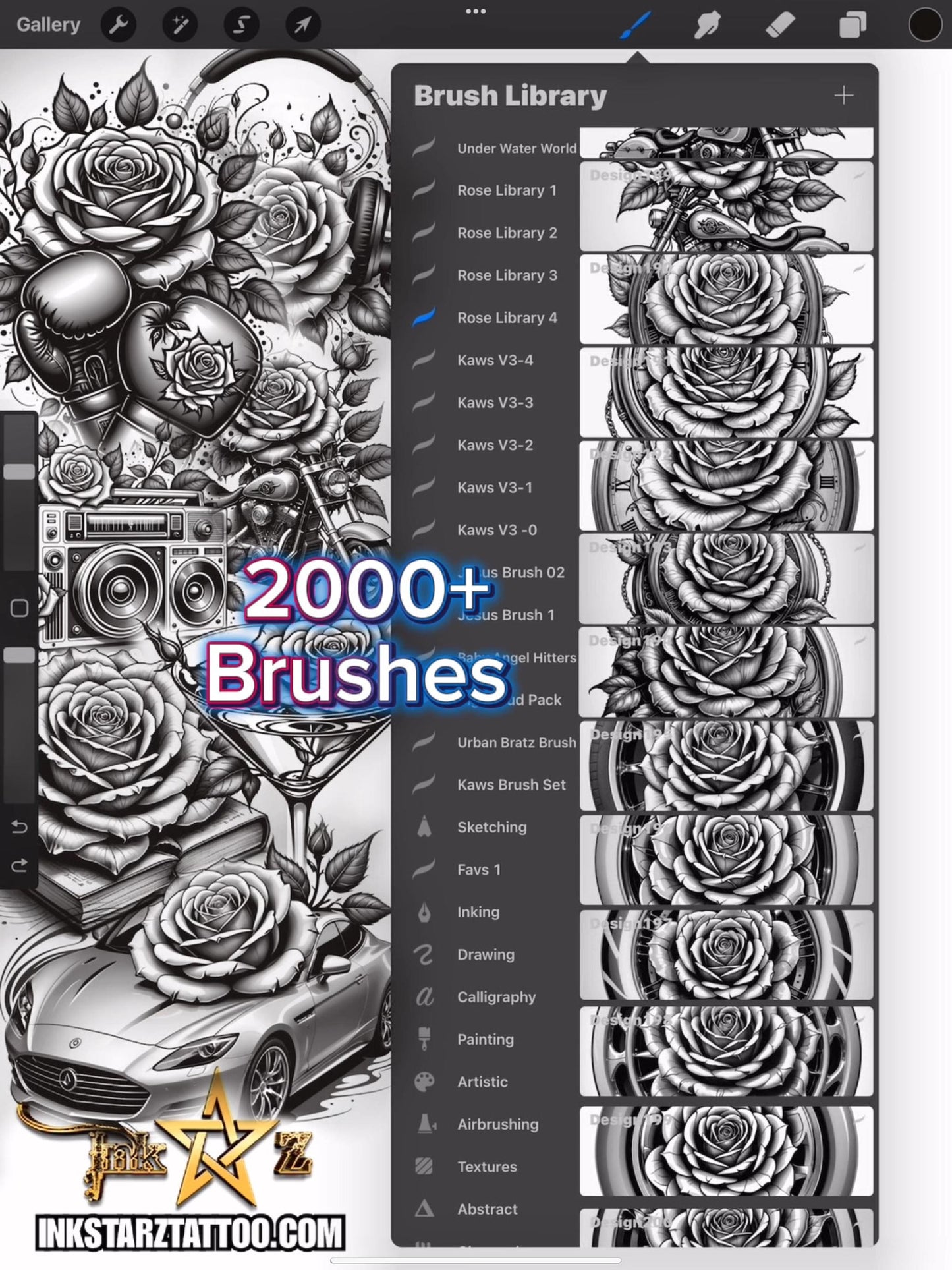 2000+ Rose Procreate Brush Set – Ultimate Floral Tattoo & Digital Art Collection