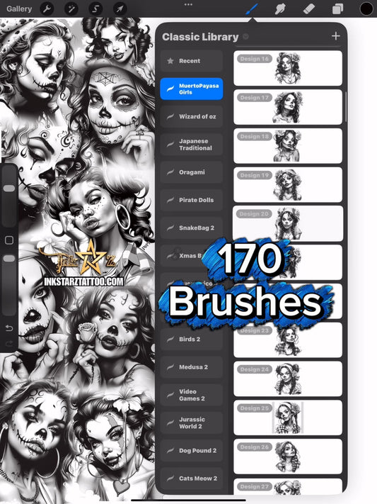 Muertos Payasa Girls Procreate Brush Set – 170 Chicano Tattoo Brushes | Clown Girl Flash