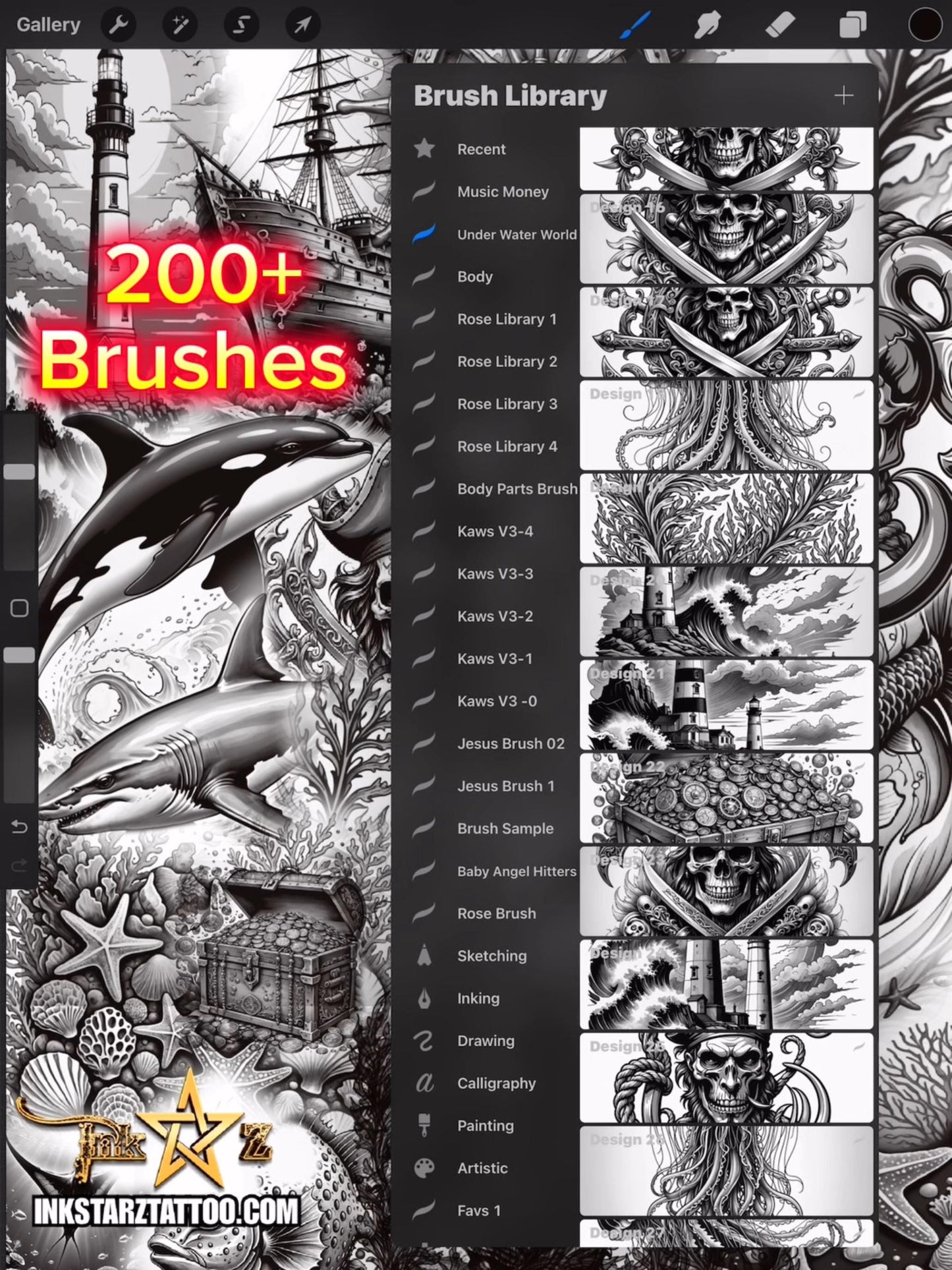 Under Water World Procreate Tattoo Brush Set 200 + Brushes