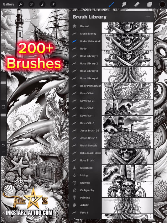 Under Water World Procreate Tattoo Brush Set 200 + Brushes