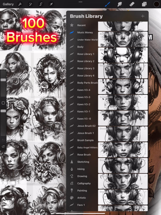 Music Money Procreate Tattoo Brush Set 100 + Designs