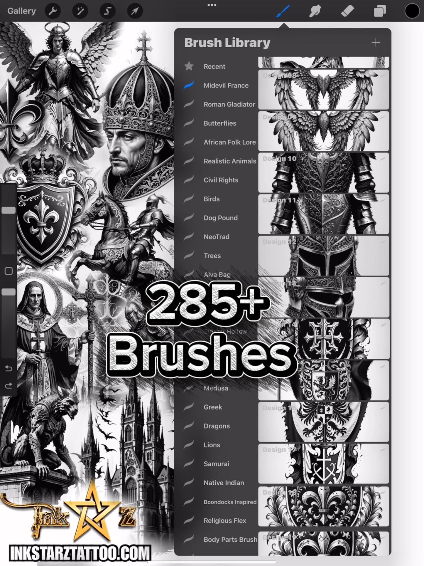 Medieval France Procreate Brush Set | 285+ Gothic, Knight, Castle Fleur-de-lis Stamp Brushes