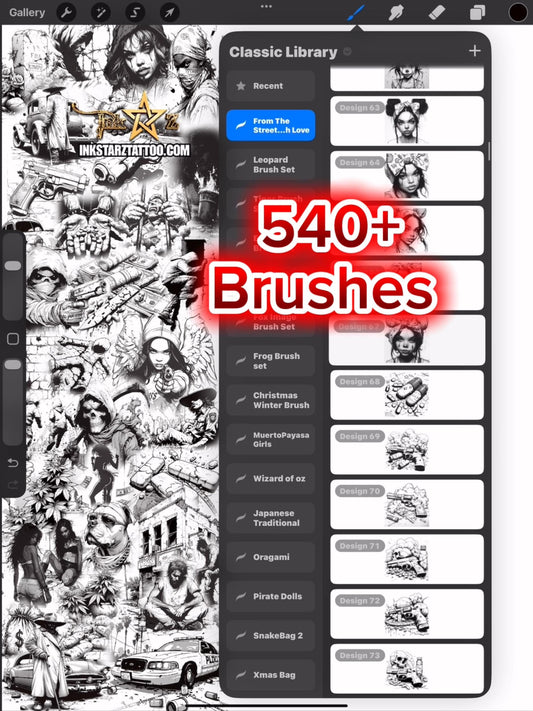 From the streets with love 540+ Urban Tattoo Art Brushes for Procreate