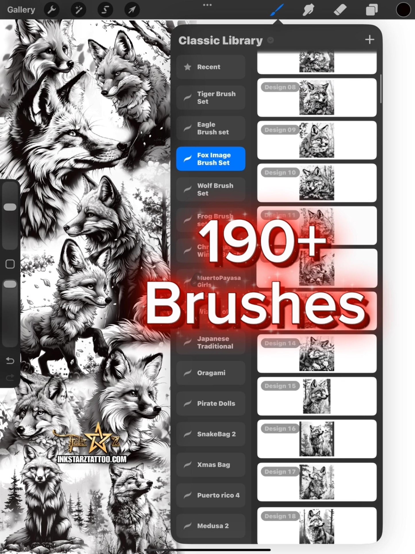 Fox Procreate Brush Set  190+ Brushes for Tattoo Artists, Designers  Digital Creators