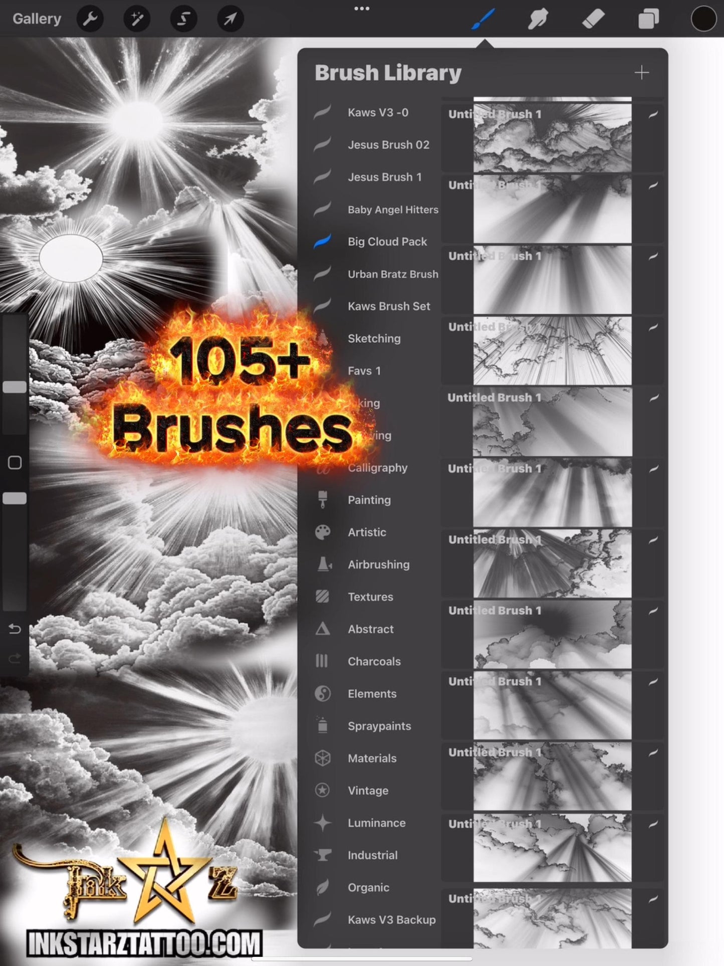 Cloud Procreate Brush Set  105+ Soft, Fluffy Brushes for Sky, Tattoo, & Digital Art Design