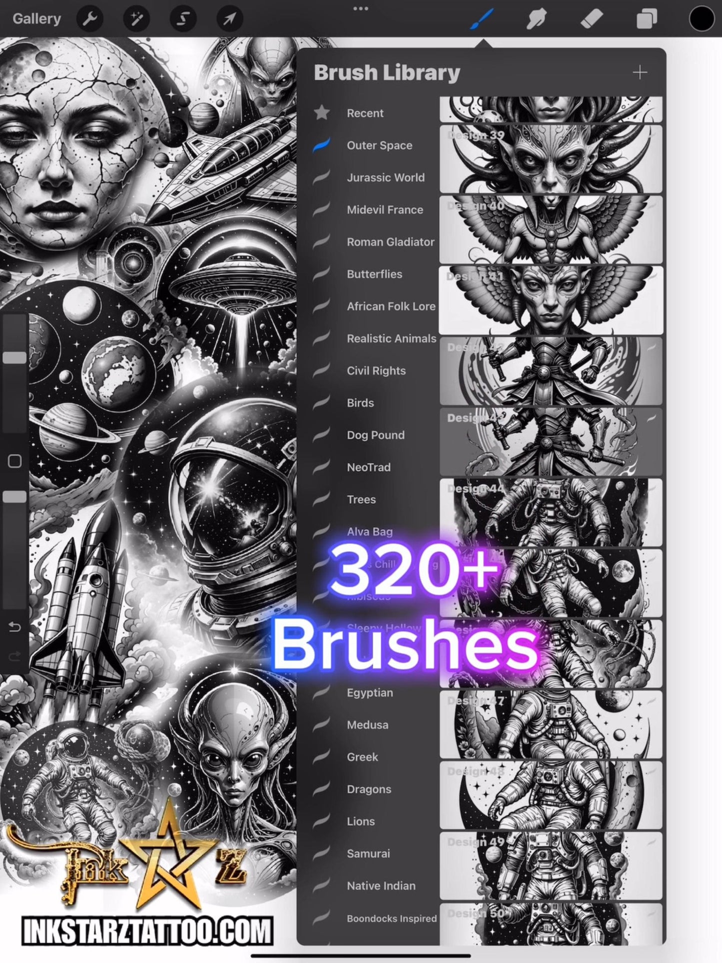Outer Space Procreate Brush Set | 320+ Planets, Stars, Galaxies Cosmic Tattoo Stamps