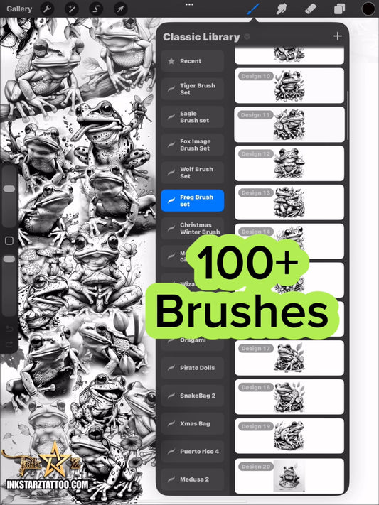 Procreate Brush Set – Frog Pack – 100 Plus Stamp Designs