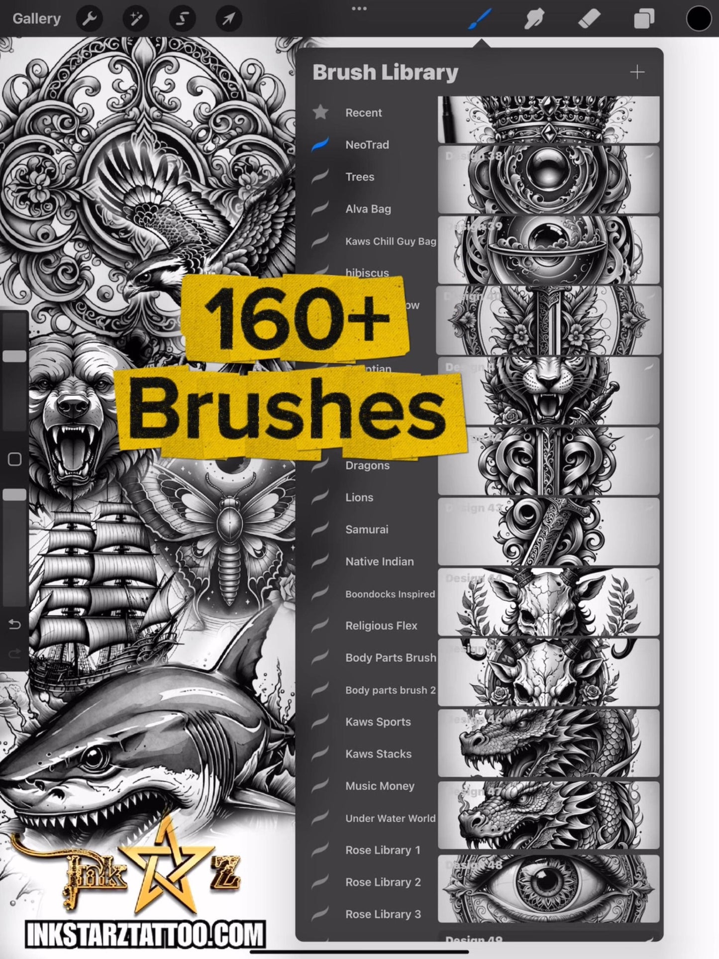 Neo Traditional Tattoo Stamps: Procreate Brush Set (Digital Download)