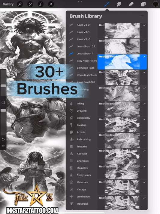 Black Jesus Procreate Brush Set: Faith Tattoo & Spiritual Art Stamps
