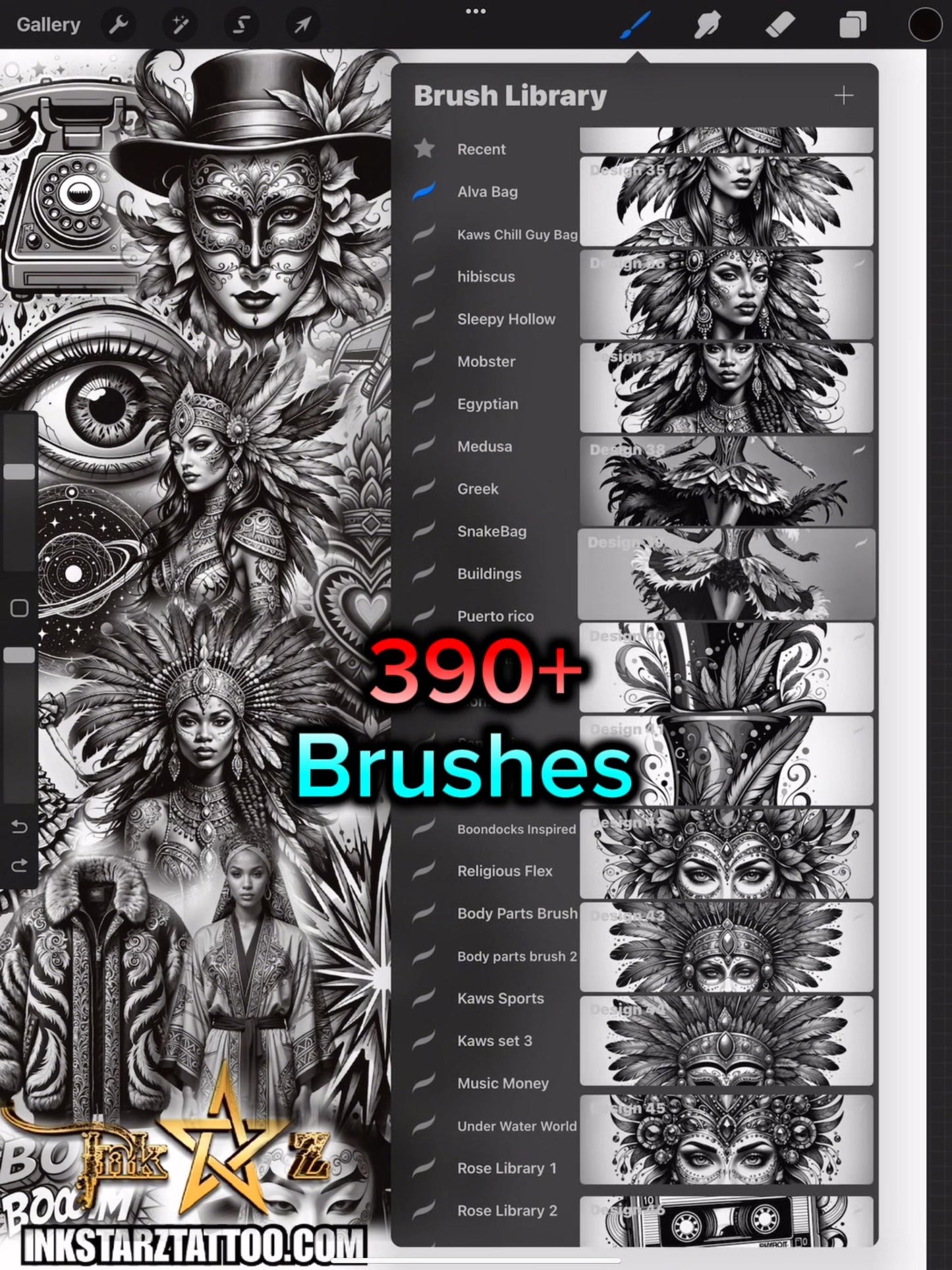 The Alva Bag – Procreate Brush Bundle | Tattoo Flash, Sacred Hearts, Pop Art, Fashion, Cultural Styles