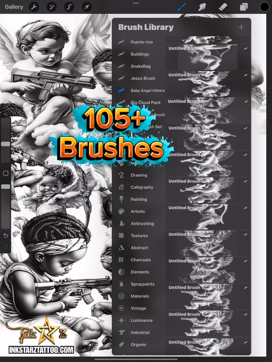 Baby Angel Procreate Brush Set 105+ Divine Stamp Brushes for Tattoo & Flash Design