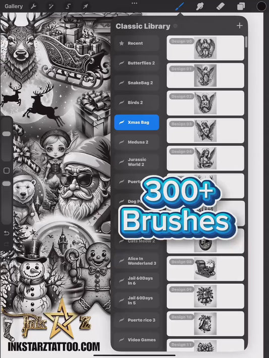 300+ Christmas Procreate Tattoo Brushes – Holiday Flash Set for Artists