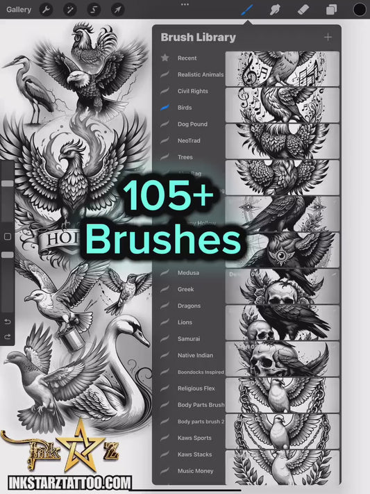 Birds Procreate Brush Set | 100+ Eagle, Owl, Raven, Dove & Phoenix Stamp Brushes