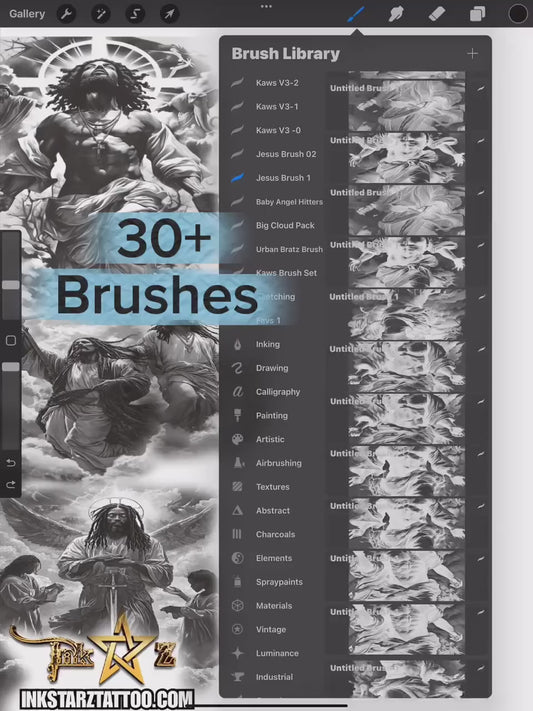 Black Jesus Procreate Brush Set: Faith Tattoo & Spiritual Art Stamps
