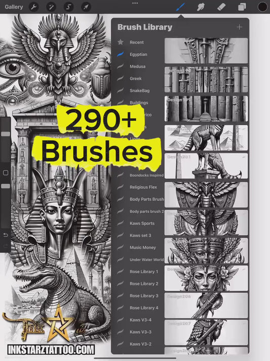 Egyptian Tattoo Flash Procreate Brush Set – Black & Grey Digital Tattoo Stamps for Artists Designers