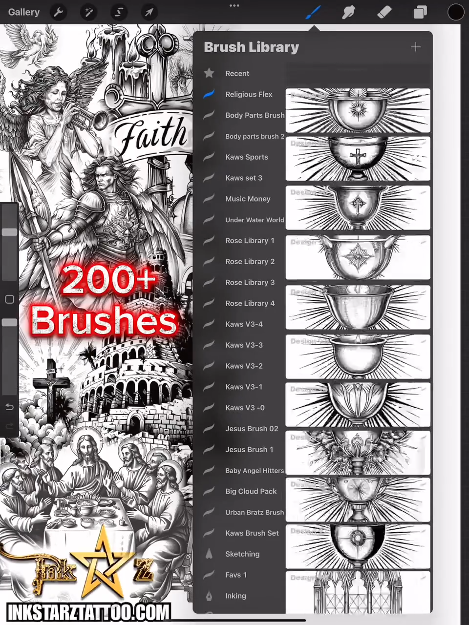 Religious Procreate Brush Set: Sacred Tattoo Flash Art (Digital Download)